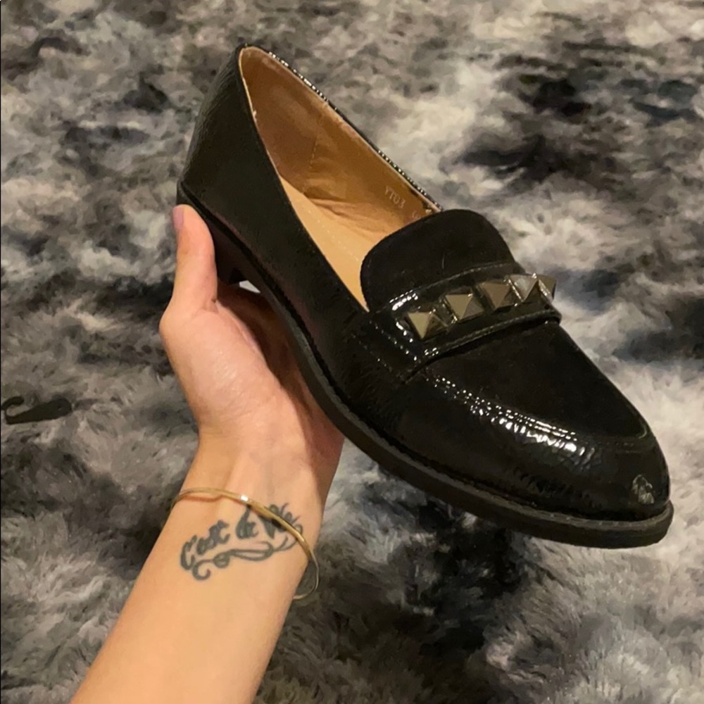 BLACK STUDDED OXFORD SLIP ON